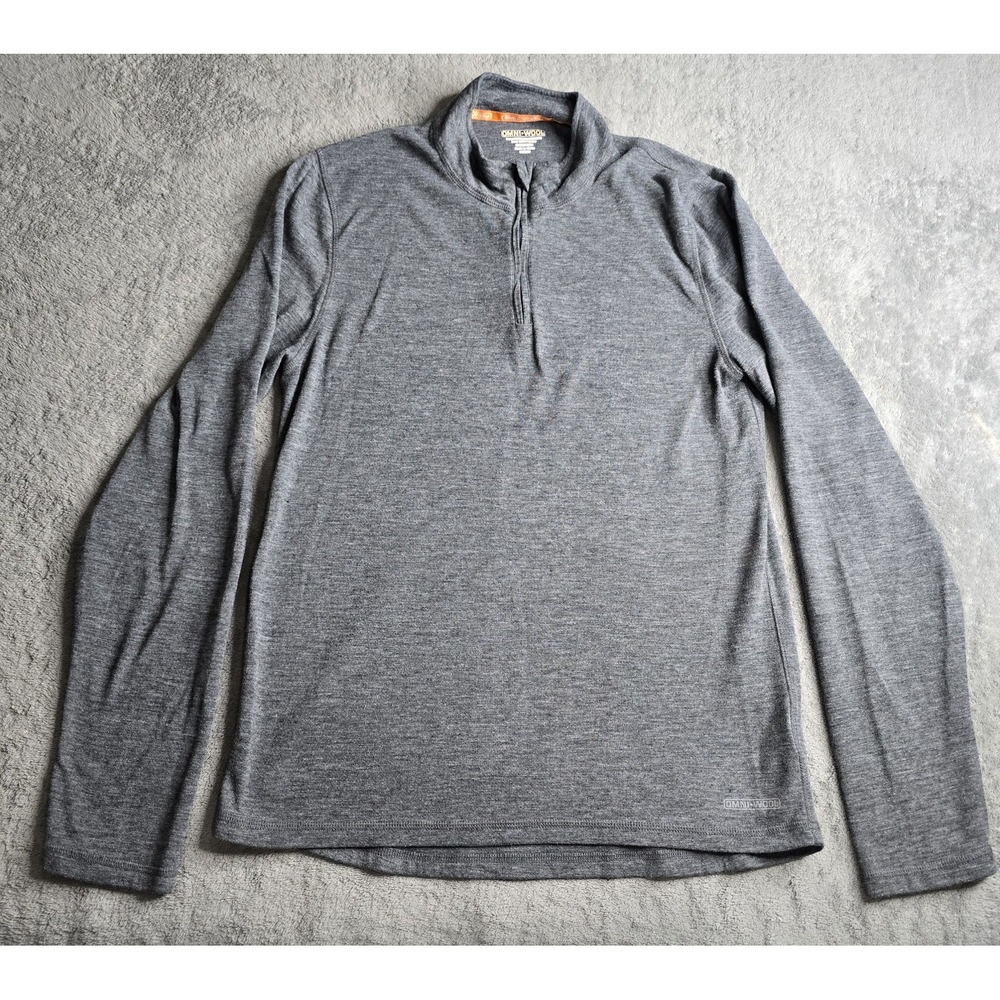Omni Wool Shirt Mens XL Gray Baselayer Hiking Camp Outdoors 1/4 Zip Pullover